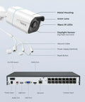 4K Ultra HD Security Camera System With 8 PoE Cameras H265 Wired Surveillance Kit components including camera and NVR ports