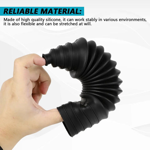 Two Pack Silicone Rack And Pinion Boot Kit For Cars with flexible black steering boot held in hand showing flexibility