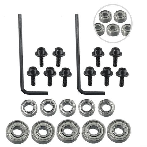Pro Grade 10 Pack Top Mounted Ball Bearing Replacement Kit For Router Bits With Screws And Hex Key, Steel Guide Bearings For Repair And High RPM Use, Silver Finish, 9.52mm And 12.7mm OD, assorted bearings and screws