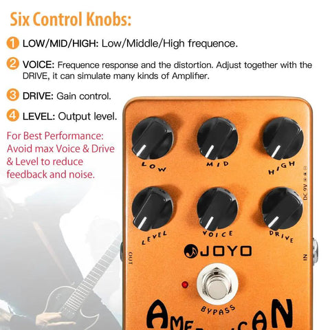 American Tube Amp Simulator And Preamp Guitar Pedal With Built In Cab Sim 6 Knob Tone Control on golden-orange pedal surface