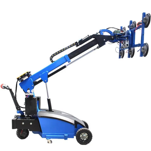 Badass Heavy Duty Electric Vacuum Glass Lifter With Hydraulic Arm For Curtain Wall Setup with adjustable arm and suction cups.