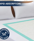 Ultra Heavy Duty Disposable Adult Incontinence Bed Pads Boss Level Super Absorbent Waterproof Mattress Protectors 36X36 Inch on bed.