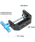 Aluminum C Clamp With 1/4 Inch And 3/8 Inch Mounting Points Blue T Handle Beefy Heavy Duty Desk Cart Bench Post Clamp Jaw Opens 3mm To 65mm Rock Solid Rigging For Studio Cameras Woodworking And DIY Projects, black aluminum clamp with blue T-handle
