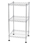 Adjustable Three Tier Corner Storage Rack With Steel Wire Shelves For Industrial Kitchen Display And Bathroom Organization