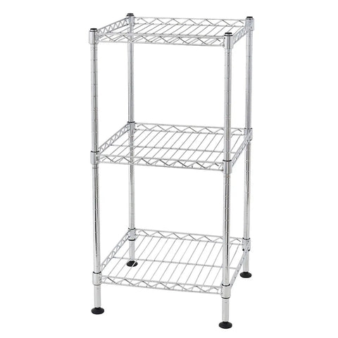 Adjustable Three Tier Corner Storage Rack With Steel Wire Shelves For Industrial Kitchen Display And Bathroom Organization