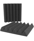 Heavy Duty Pro Grade Acoustic Foam Panels 24 Pack Charcoal Studio Soundproofing Wedge Wall Tiles 12 By 12 By 2 Inch High Density Polyurethane foam tiles in wedge design.