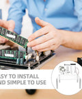 Person installing RAM on a motherboard with an Open Air PC Case Bracket For Micro ATX Motherboards Open Frame Rig Stand shown.