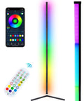 RGB Corner Floor Lamp With Bluetooth App Control And Remote Music Sync LED Mood Lighting For Living Room 64.5 Inch Tall 16 Million Color Options 398 Dimmable Modes Timed Lighting Modern Sleek Dope Design