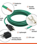 X Static Grounding Kit For Cyclone Dust Collectors And Shop Vacuums Anti Static Ground Wire And Grounding Plug, green cable with plug and fork terminal