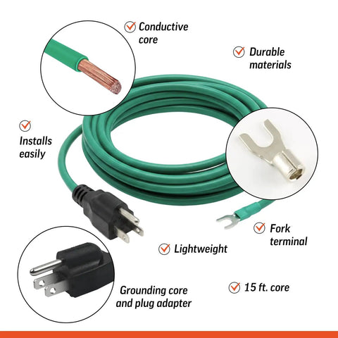 X Static Grounding Kit For Cyclone Dust Collectors And Shop Vacuums Anti Static Ground Wire And Grounding Plug, green cable with plug and fork terminal