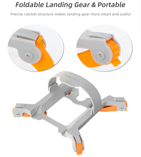 Close-up of 30cm Height Landing Gear For Mini 4 Pro Drone Lightweight Orange Quick Release Height Extender, folded and portable.