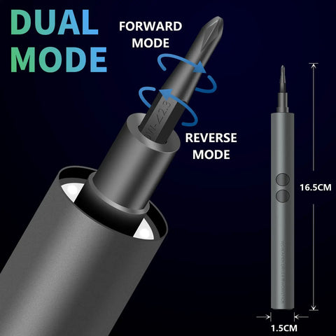 Close-up of 62 In 1 All In One Electric Screwdriver Kit With Mixed Power And Cordless Design Rechargeable Battery in dual mode.