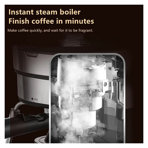 Top Shelf Semi Automatic Espresso Maker With Swift Milk Frother And Quick Fill Water Tank For Smooth Lattes and Dope Cappuccinos To Kickstart Your Daily Coffee Ritual, close-up of steam boiler.