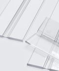 3 Pack Clear Acrylic Flexible Living Hinges 300mm Continuous Strip Low Profile showing clear polycarbonate strips with smooth edges.
