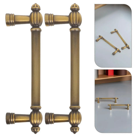 Vintage Zinc Alloy Cabinet Pulls And Drawer Handles Two Pack Solid Metal Retro Heavy Duty Door Hardware For Kitchen Wardrobe And Shoe Cabinets With 96mm Hole Spacing Durable Easy Grip, shown from various angles and installed on a surface.