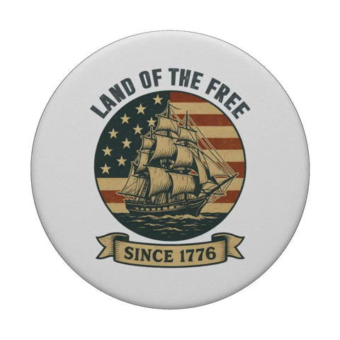 Patriotic US Flag Sailboat PopSocket Adhesive PopGrip For Phones, Retro Nautical Flag Design To Celebrate Independence Day 1776