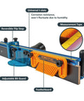 Heavy Duty 24 Inch Router Table Fence System With Rail Coping Sled showing reversible flip stop and adjustable bit guard.