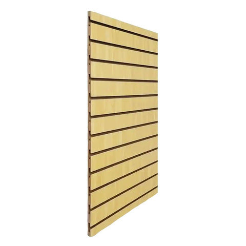 Side view of Maple Color 24 By 36 Slatwall Panel for retail store, garage, or home display, showing 3 inch on center slots.