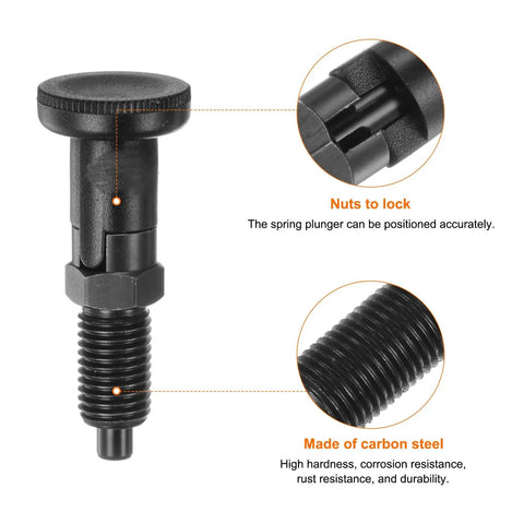 Plug And Play Push Fit Ballnose Spring Plunger With Solid Carbon Steel Build And Kickass Grip For Heavy Duty Industrial Setup That Slips Right Into Place Every Single Time, showing nut and thread details.