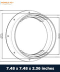 Technical diagram of Mobile AC Dual Size Wall Mount Connector for Portable Air Conditioner Exhaust Hose Vent dimensions.