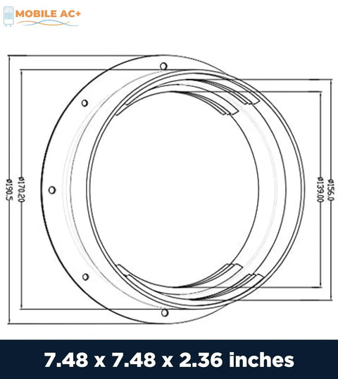 Technical diagram of Mobile AC Dual Size Wall Mount Connector for Portable Air Conditioner Exhaust Hose Vent dimensions.