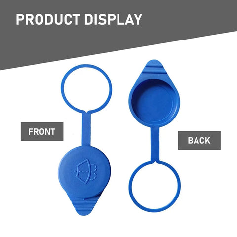 Front and back view of blue Car Windshield Washer Fluid Reservoir Cap 2 Inch Waterproof Tank Cover Durable Replacement OEM CP9Z17A605A