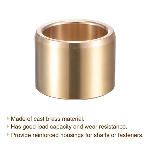Front view of a cast brass self-lubricating sleeve bearing, 30mm bore, 38mm outer diameter, 30mm length, highlighting material and benefits.