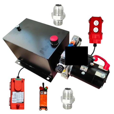 Get This Durable 72V DC Hydraulic Power Unit With Double-Acting Design Plus Remote Control And A Roomy 12 Liter Tank Perfect For Flatbed Elevating Jobs On Your Trucks. Robust 1.6Kw Motor Ensures Smooth High Pressure Output For Heavy Duty Lifts And components.