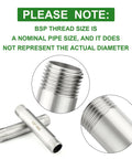 Two Pack Half Inch BSP Male To Half Inch BSP Male Thickened Nipple Cast Pipe Six Inch Length Stainless Steel 304 Pipe Fittings for Plumbing with close-up of threads and size note.