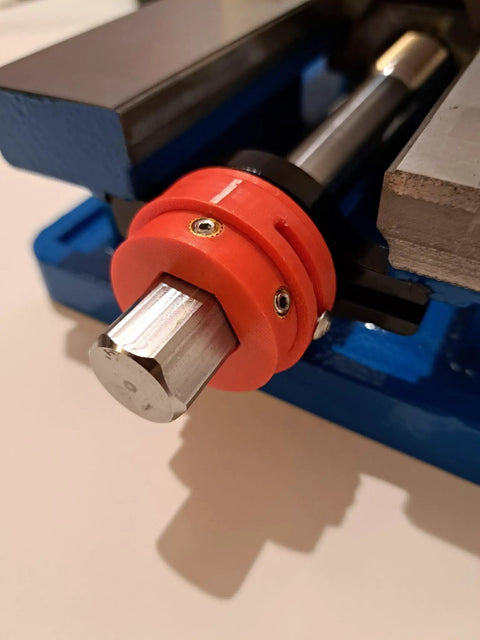 Precision CNC Milling Vice Featuring Visual Torque Handle with red grip for better tool setup, heavy duty and durable.