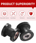 Two Pack Chain Tensioner Guides For 0.3 And 0.4 Inch Chains With Rolling Wheel Pulley Wheel Guide For Dirt Bikes Motorcycles And Bicycles Durable Design For Rough Trails And Everyday Riding showing high-quality black material and wheel design.