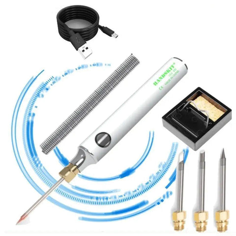 Must Have Portable USB Rechargeable Electric Soldering Iron With Adjustable Auto Welder Supplies For Field Repairs And 330-450C Heat Control LED Indicators Plus Essential Tips Accessory Kit with USB cable and tips.