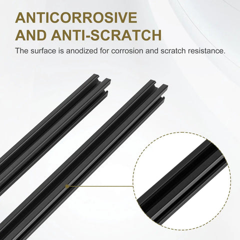 Black anodized 1500 mm V Slot Aluminum Extrusion European Standard 2020 Series, highlighting anticorrosive surface detail.
