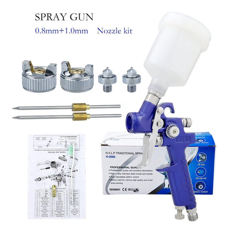 HVLP Paint Spray Gun with 125CC Cup and 0.8Mm Nozzle for Car Repairs showing nozzle kit and spare parts for precision work.