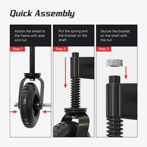 Heavy Duty Gate Wheel For Swinging Fences, 8 Inch Caster Wheel assembly steps with attachments for easy installation.