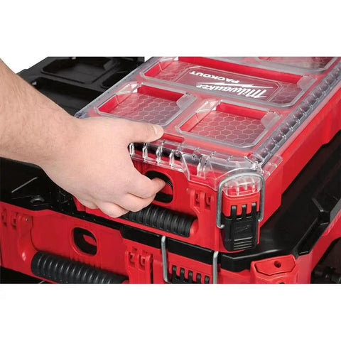 Hand lifting Packout 5-Compartment Small Parts Organizer With IP65 Weather Seal, Built Tough And Red Storage Tray For Nuts Bolts Screws And Small Hardware