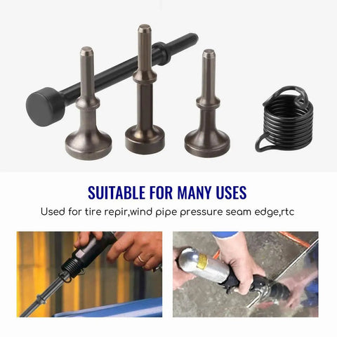 Pro Grade Smoothing Air Hammer Bits Kit - 5 Pc Pneumatic Chisel Set, 0.401 In Shank, Alloy Steel, Extended Length With Spring.