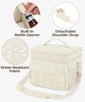 Insulated Puffer Cooler Bag Holds Thirty Two Cans Soft Side Duffel Tote With Double Deck Setup Built For Weekend Warrior Chill Sessions Tailgate Stashes And Day Trip Essentials Beige, features detachable shoulder strap and built-in bottle opener.