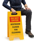 Do Not Enter Restroom Closed For Cleaning Two Sided Folding Floor Sign Plastic Heavy Duty Durable 25 By 12 Inches Red Black Yellow High Visibility Double Sided For Busy Hallways And Maintenance Areas, yellow plastic