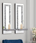 Fresh Beveled Silver Mirror Wall Candle Sconce Holder Set Of Two with sleek mirrored surface and a candle, perfect for cozy decor.