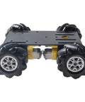 MC100 4WD Mecanum wheel car chassis with TT motors, black metal frame and four omnidirectional wheels