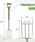 Heavy Duty 4-Tine Stainless Steel Spading Fork With 43.9 Inch Ergonomic D Handle Garden Fork For Easy Weeding, Composting