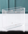 Dual Sided Clear Acrylic Label Roll Dispenser Featuring A Smooth Pull Through Tray Straight Up The Sleek Desktop Organizer for shipping tags.