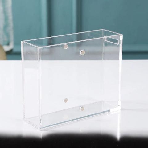 Dual Sided Clear Acrylic Label Roll Dispenser Featuring A Smooth Pull Through Tray Straight Up The Sleek Desktop Organizer for shipping tags.