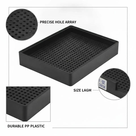 Durable Plastic Parts Organizer Tray For Small Screws And Tiny hardware On Your Workbench with precise hole array, black PP material