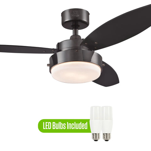 52 Inch Alloy LED Ceiling Fan In Gun Metal Finish With Reversible Black And Applewood Blades, Dope Dimmable LED Light Kit With Opal Frosted Glass