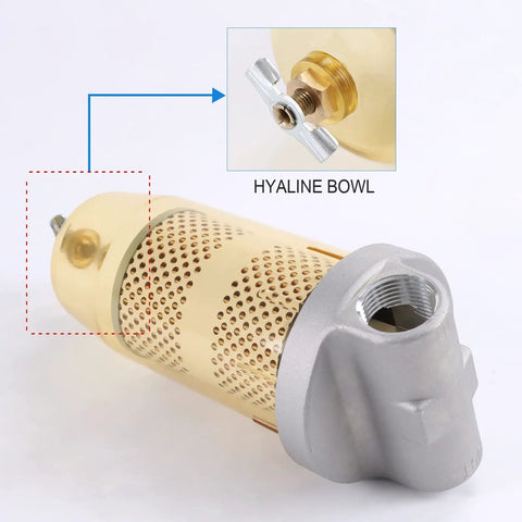 Fuel Tank Filter Assembly With Wrench For Gasoline And Diesel Water Separation, 30 Micron Filter, 1 In NPT Top Cap, metallic body