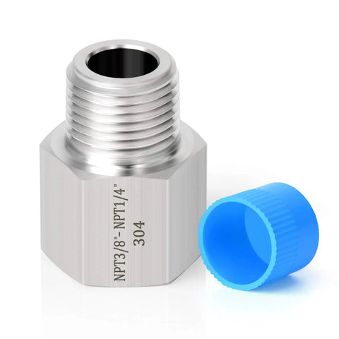 Dope 5 Piece Forged 304 Stainless Steel Reducer Adapter Set 1/4 Inch Male NPT to 3/8 Inch Female NPT with blue cap
