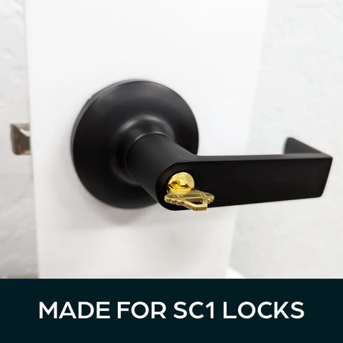 Hardy Uncut SC1 Key Blanks in Premium Brass in black door lock