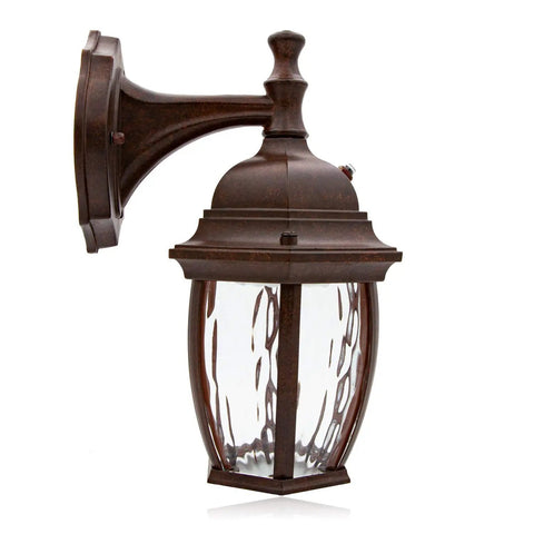 Outdoor Wall Light Sconce With Dusk To Dawn Sensor, 580 Lumens Of Warm 3000K Glow, Clear Water Glass, Aged Bronze Aluminum Base